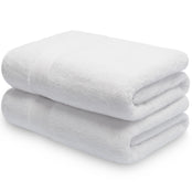 Pair of white Egyptian cotton bath towels. Scooms