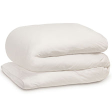 Egyptian cotton duvet cover in white on a duvet and folded. Scooms