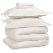 Egyptian cotton bedding bundle in white with a duvet cover, pillowcase pair and sheet. Scooms