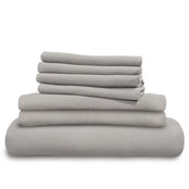 Grey linen bedding bundle pack shot. Scooms