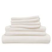 White linen bedding bundle pack shot. Scooms