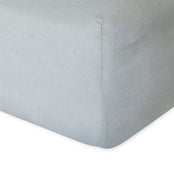 Linen fitted sheet in grey showing the corner detail. Scooms