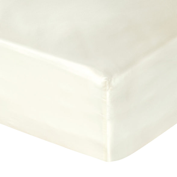 Mulberry silk fitted sheet in ivory corner packshot. Scooms