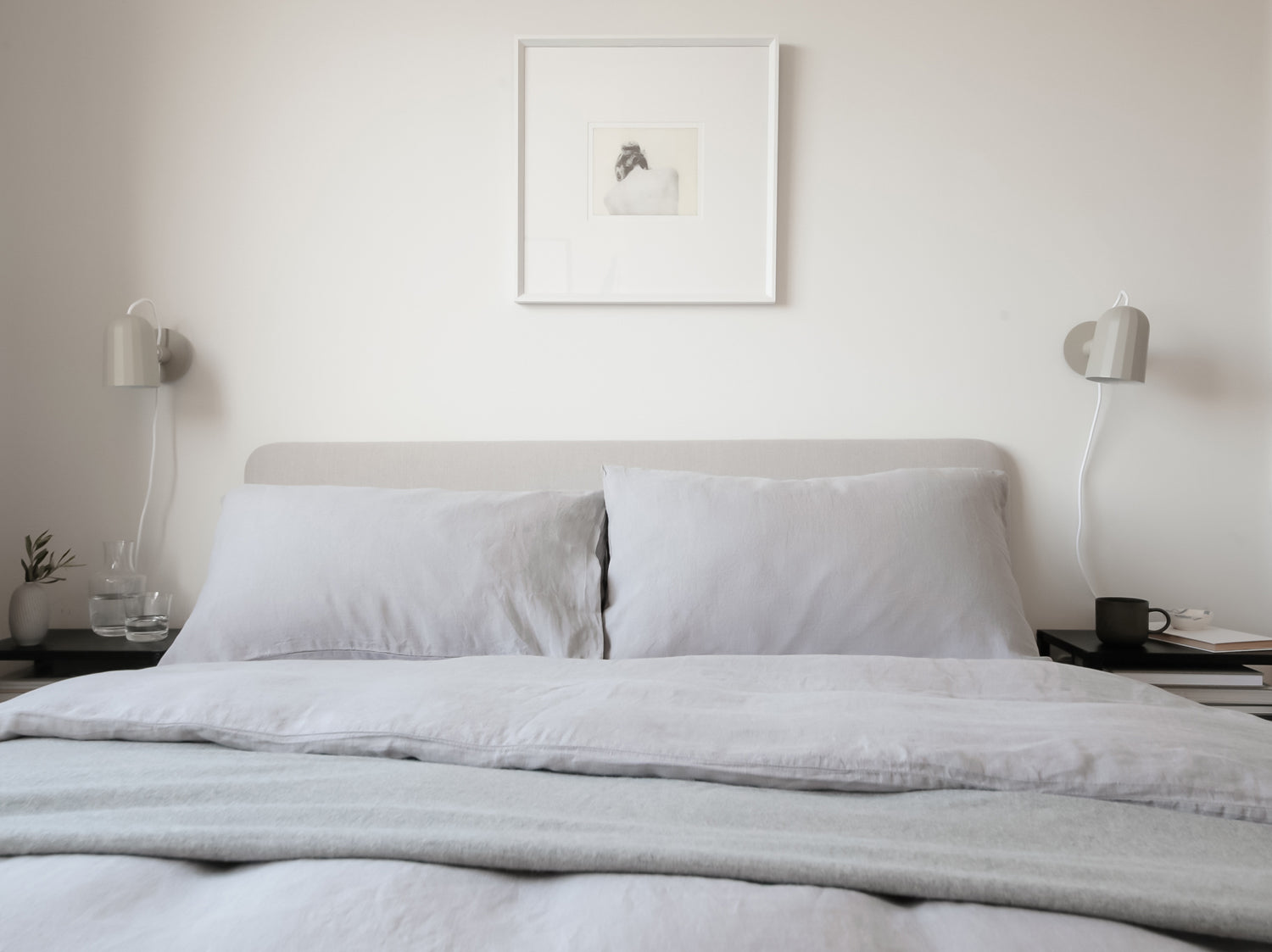 Double Size Grey Linen Bedding on Bed | scooms