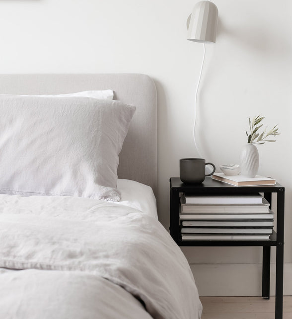 Linen Bedding in Grey on Bed | Scooms