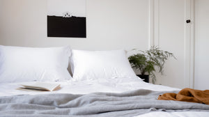 Bed With White Sheets and Grey Throw | scooms