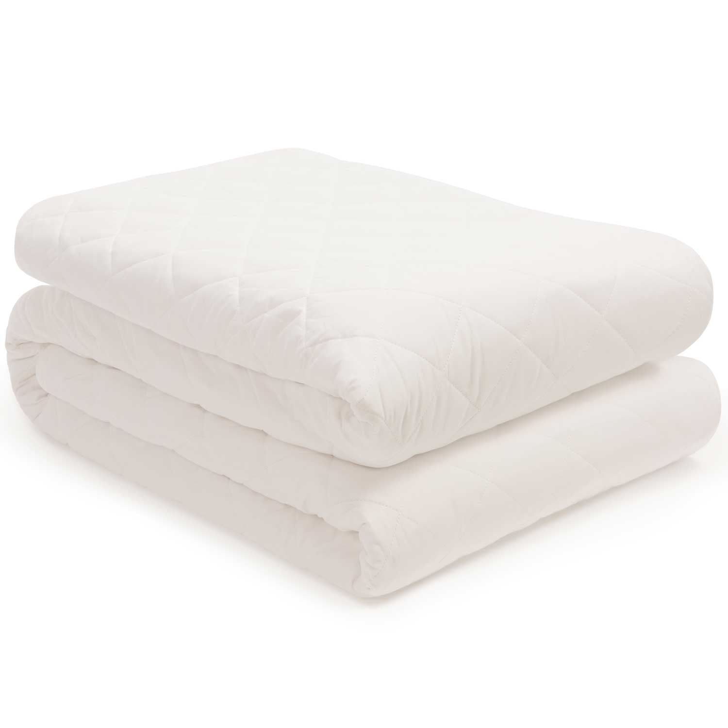 Folded cotton mattress protector. Scooms