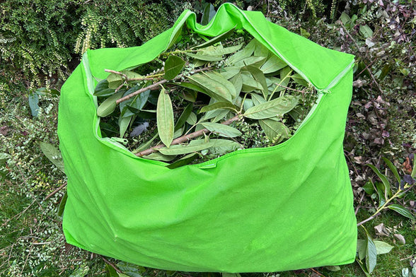 Duvet storage bag used to collect garden waste