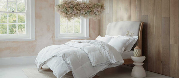 scooms Hungarian goose down duvet on bed in bedroom