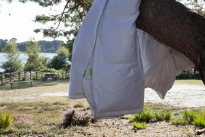 Hungarian Goose Down Duvet Hanging on Tree Branch Outside | scooms