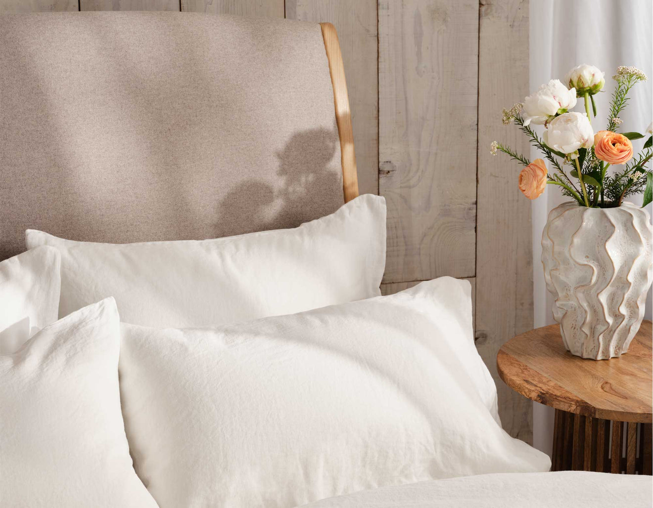 White Linen Pillowcases on Bed. Scooms