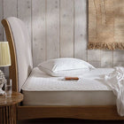 Mattress protector on a mattress and bed. Side view. Scooms