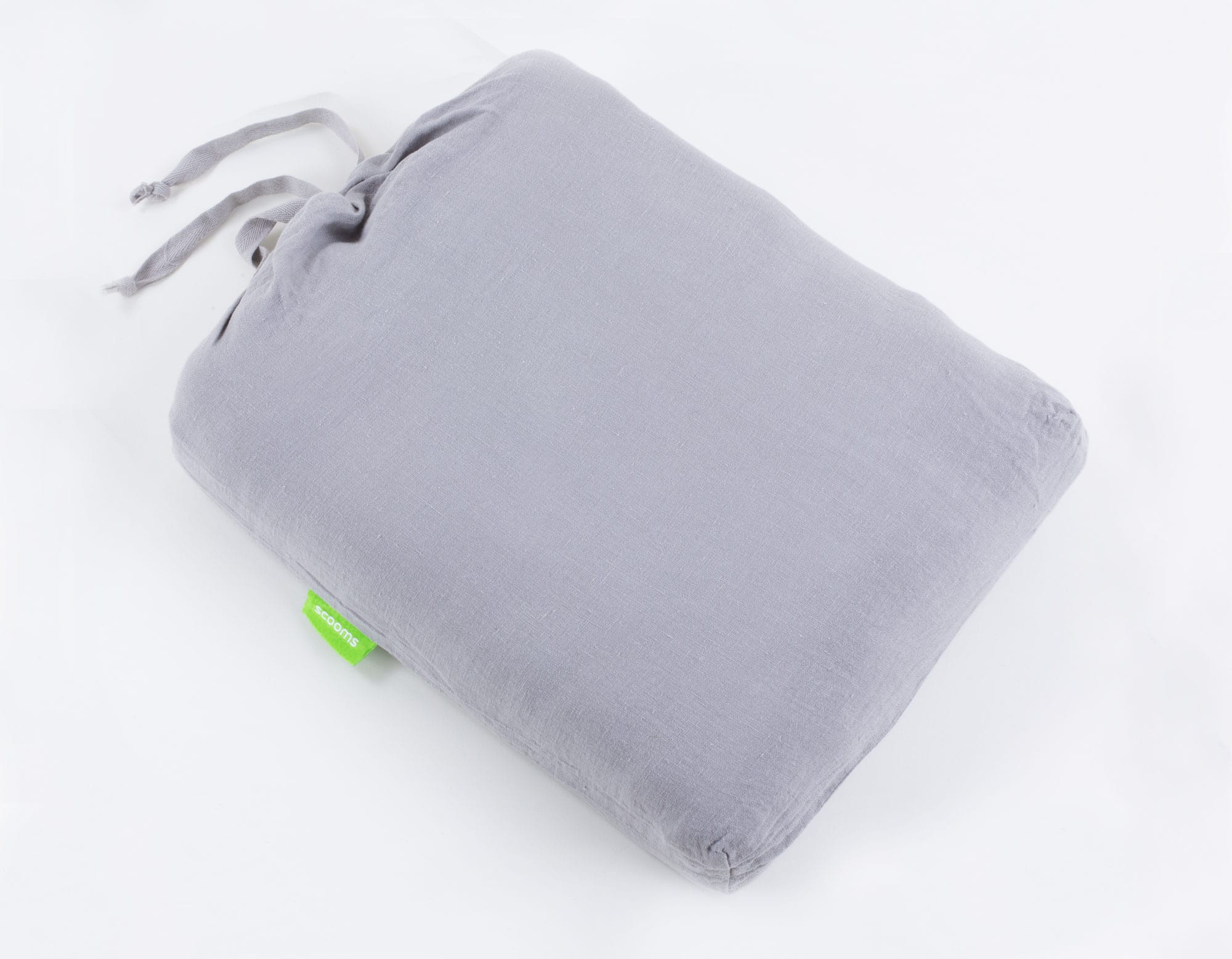Grey linen sheet bag showing scooms brand logo