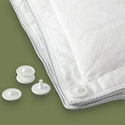 Duvet fasteners fixing together an all seasons 13.5 tog duvet. Scooms