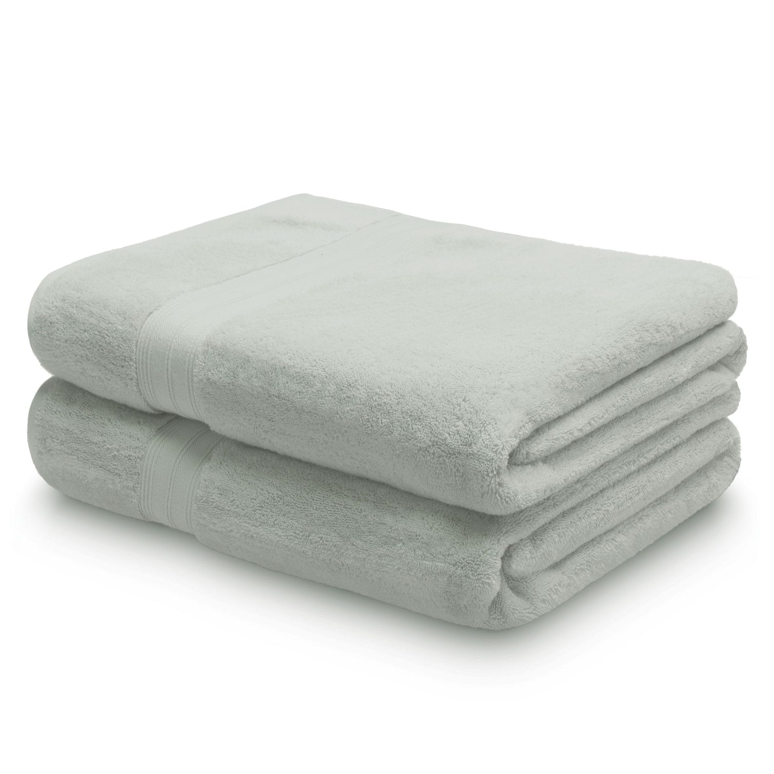 Folded pair of sage green Egyptian cotton bath sheets | Scooms