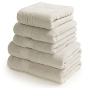 Egyptian bath towel bundle containing 2 bath towels, 2 hand towels and a bath mat in pearl grey. | Scooms