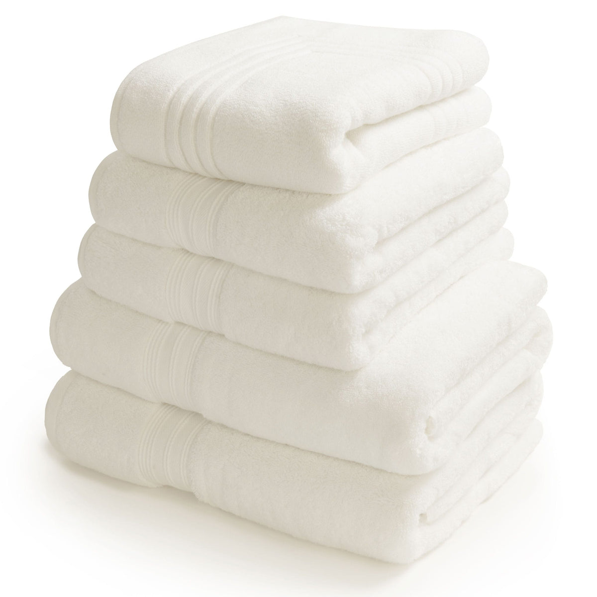 Egyptian bath towel bundle containing 2 bath towels, 2 hand towels and a bath mat in white. | Scooms