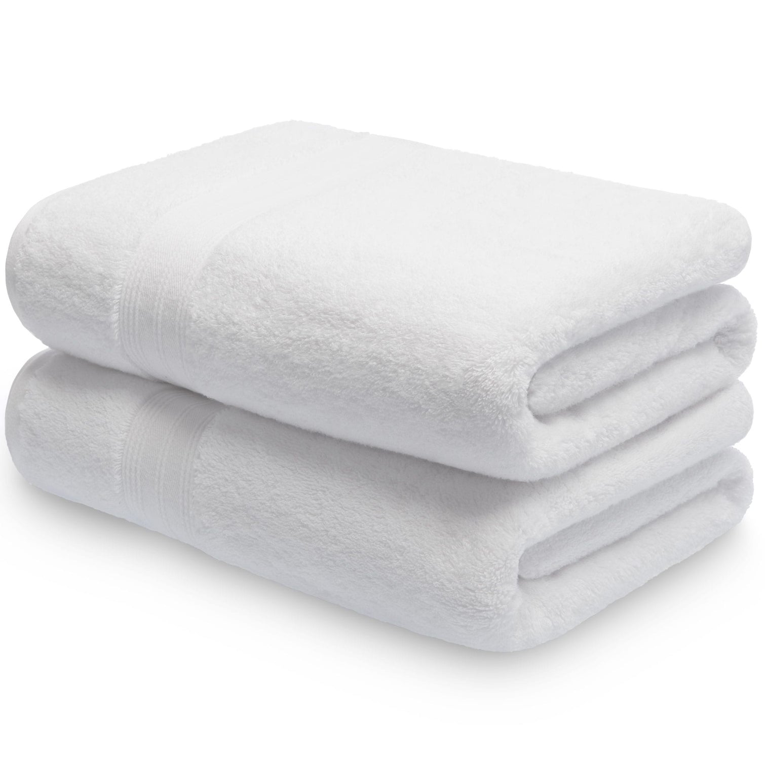 Pair of white Egyptian cotton bath towels. Scooms