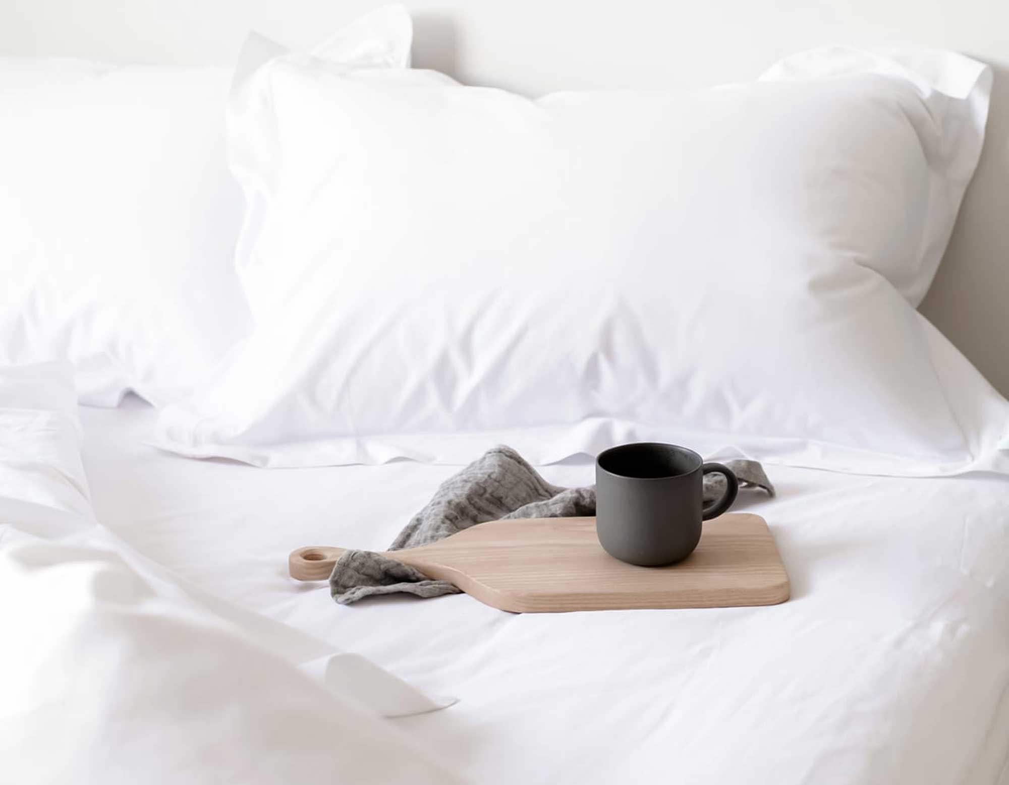 White Egyptian Cotton Bed Linen with Coffee Mug | scooms