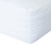 Egyptian cotton fitted sheet in white showing the corner detail. Scooms