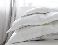 13.5 tog all seasons Hungarian goose down duvet folded showing scooms brand and care labels