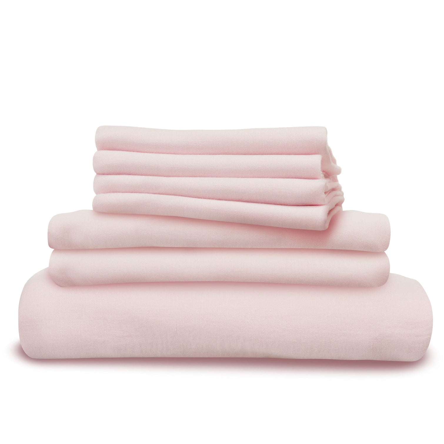 Pink linen bedding bundle pack shot. Scooms