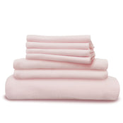 Pink linen bedding bundle pack shot. Scooms