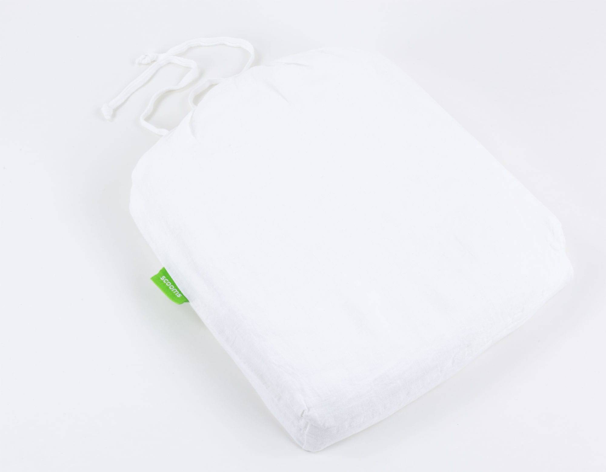 White linen storage bag for double fitted sheet with scooms logo