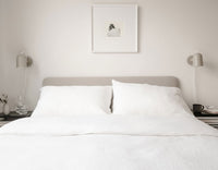 Linen Sheets in White on Bed in Modern Bedroom