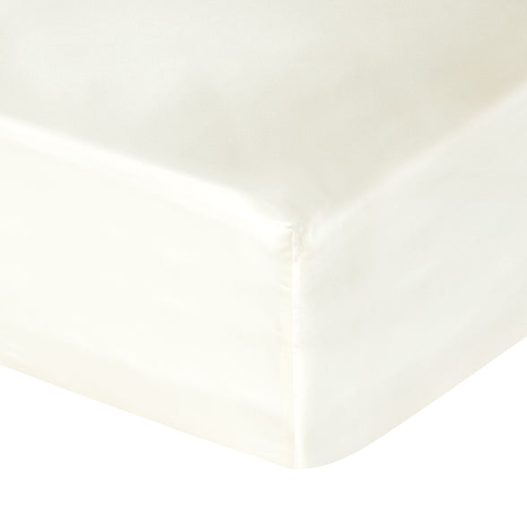 Mulberry silk fitted sheet in ivory corner packshot. Scooms
