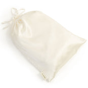 Ivory silk fitted sheet in silk drawstring bag. Scooms