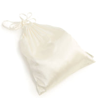 Ivory silk fitted sheet in silk drawstring bag. Scooms
