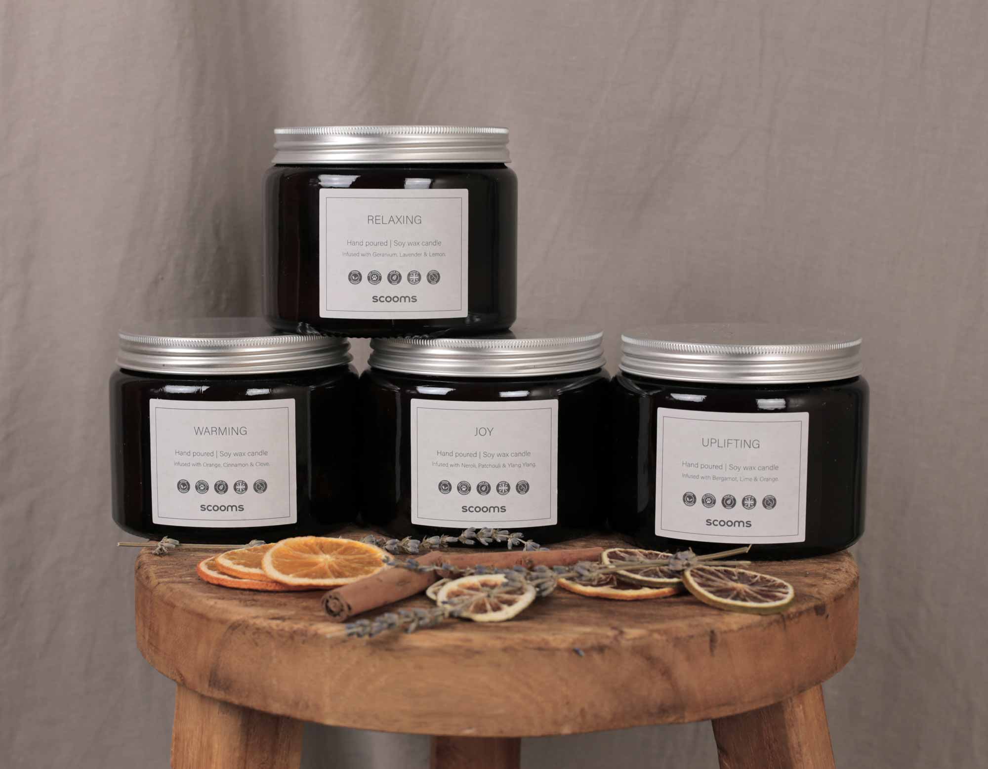 Natural scented candles in jars with lids