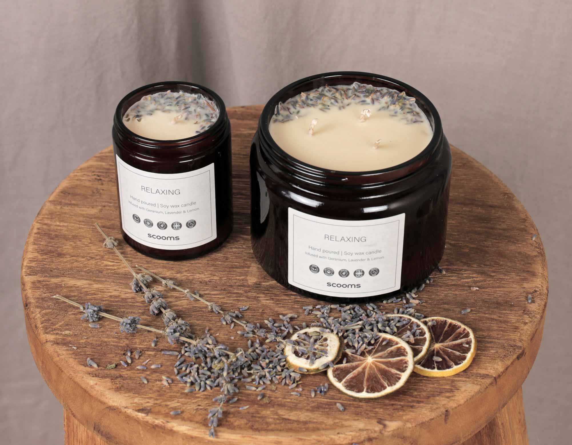 Relaxing naturally scented candle infused with Geranium, Lavender & Lemon