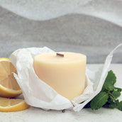 Natural scented candle refill in tissue paper with lemond and mint leaves | Scooms