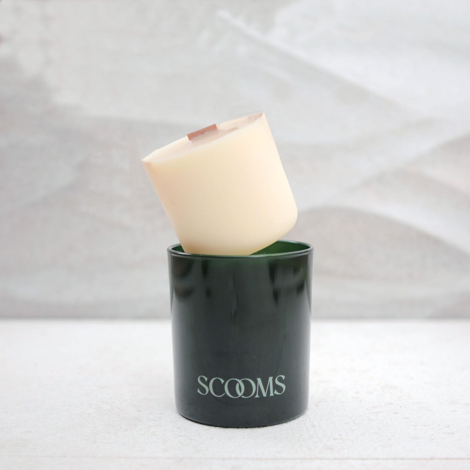 Natural scented candle refill in emerald green glass jar | Scooms