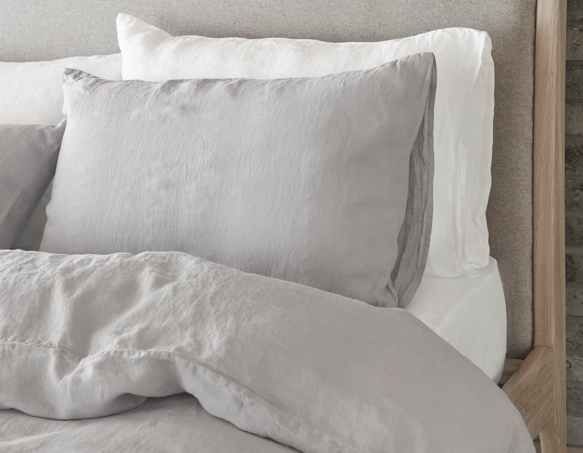 Grey double linen duvet cover and linen pillowcases on bed