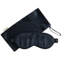 Black Mulberry silk eye mask with matching black silk bag. Scooms