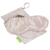 Champaign silk eye mask with a matching silk bag on a white background
