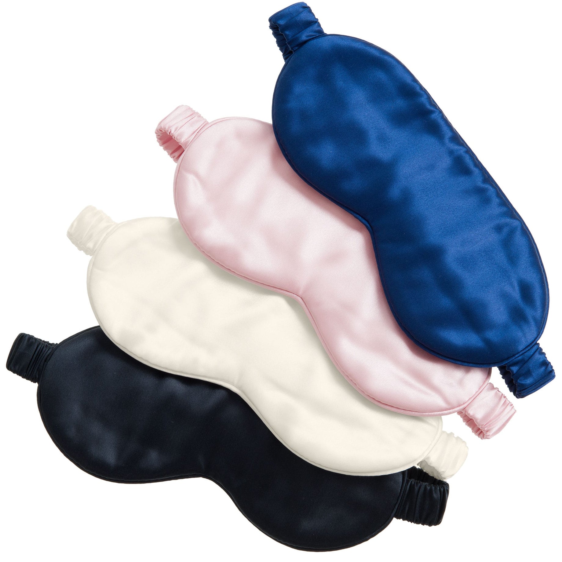 Mulberry silk eye masks in ivory, blue, black and pink. Scooms