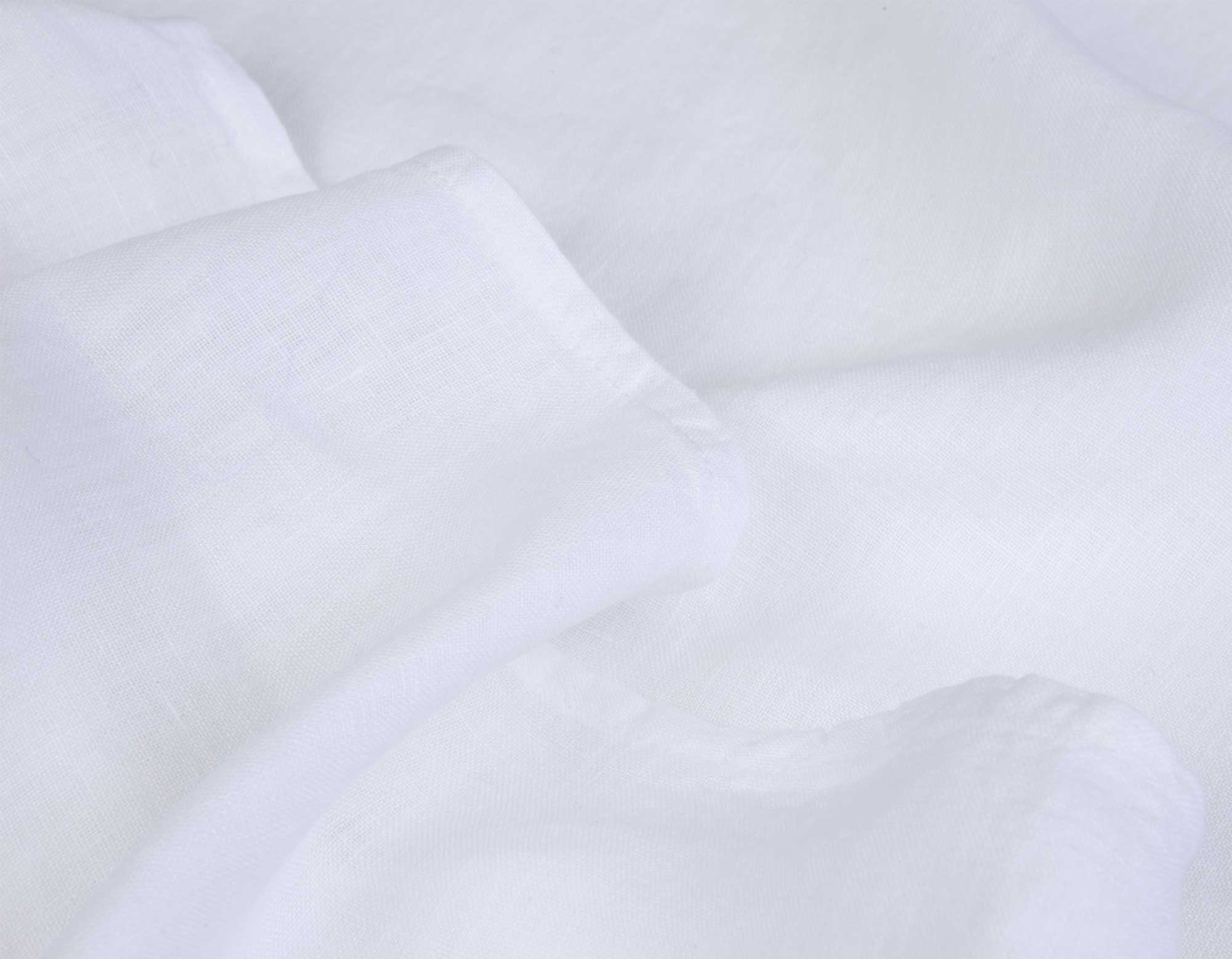 Closeup of white linen bedding
